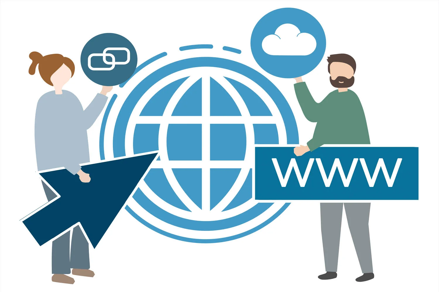 desenho mostrando casal registrando o serviço de domínio de seu site