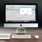 Computador all in one com SSD sobre uma escrivaninha