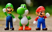 bonecos dos personagens da franquia Mario Bross ilustrando videogame da Nintendo